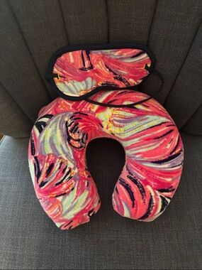 Lilly Pulitzer Pink Multi Swirl Neck Pillow with Eye Mask